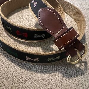 Men's Brown and Black Bow Tie Pattern Ribbon Belt